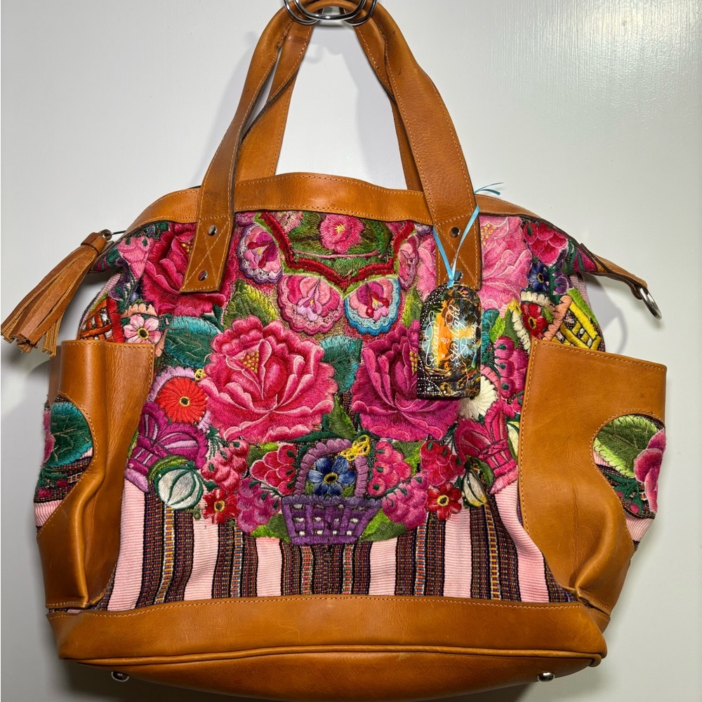 Artisan leather and woven bag